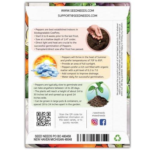 Rainbow Bell Pepper Seeds for Planting Mild Peppers – Non-GMO Heirloom 5 Packs