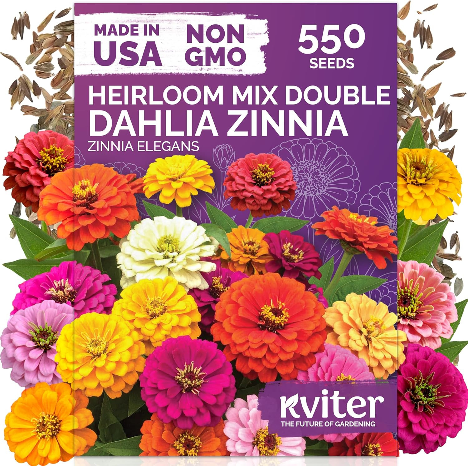 550 Dahlia Zinnia Seeds for 2026 Mix (Zinnia Elegans) – Double Blooms, Non GMO &