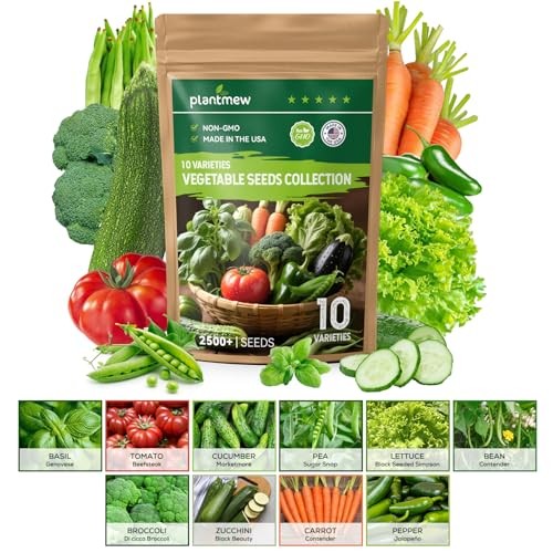 10 Vegetable Seeds Pack – Non GMO, Heirloom – Basil, 10 Vegetable Varieties