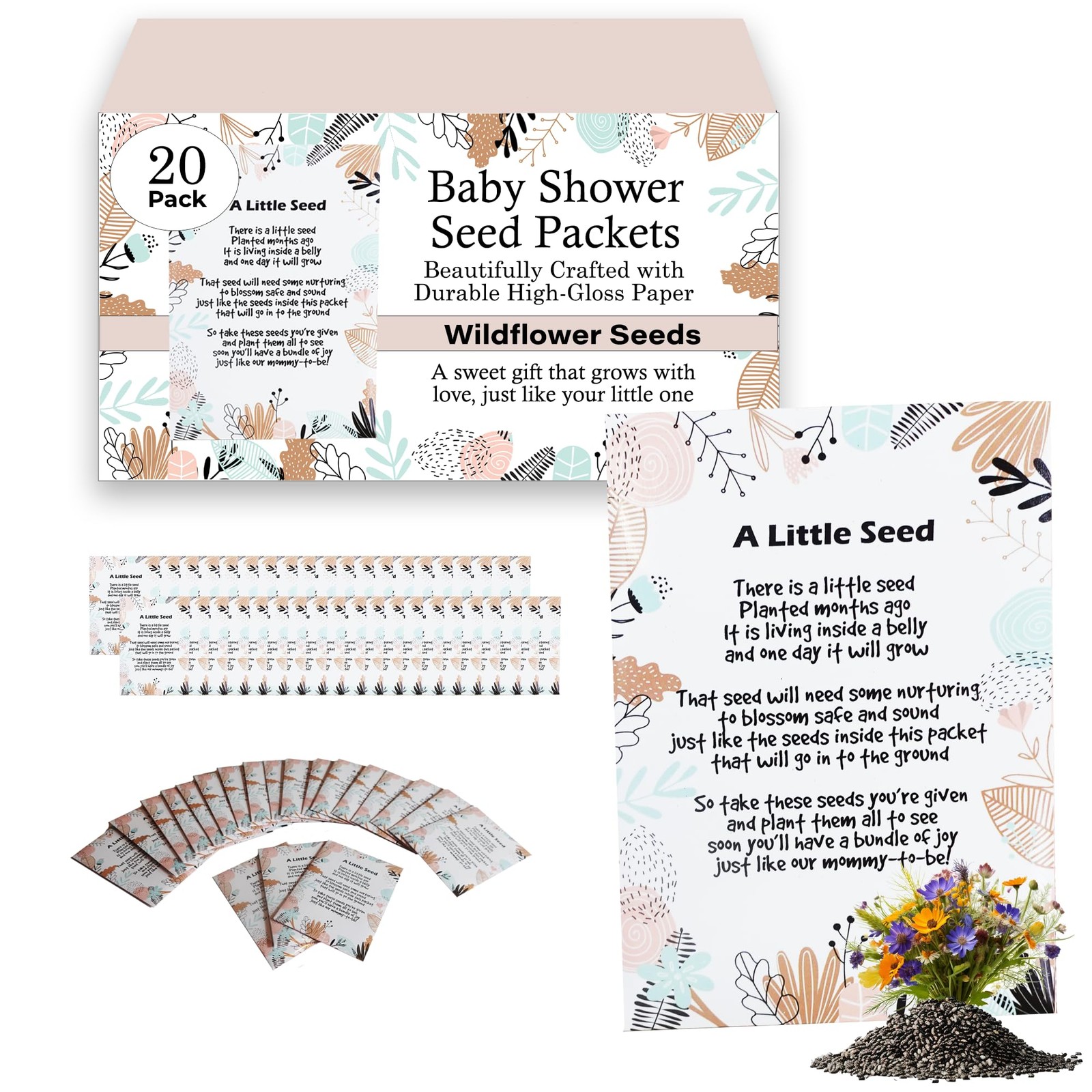 Woodland | Girl Boy Baby Shower Favors for Guests | 20 Wildflower Seed Packet…
