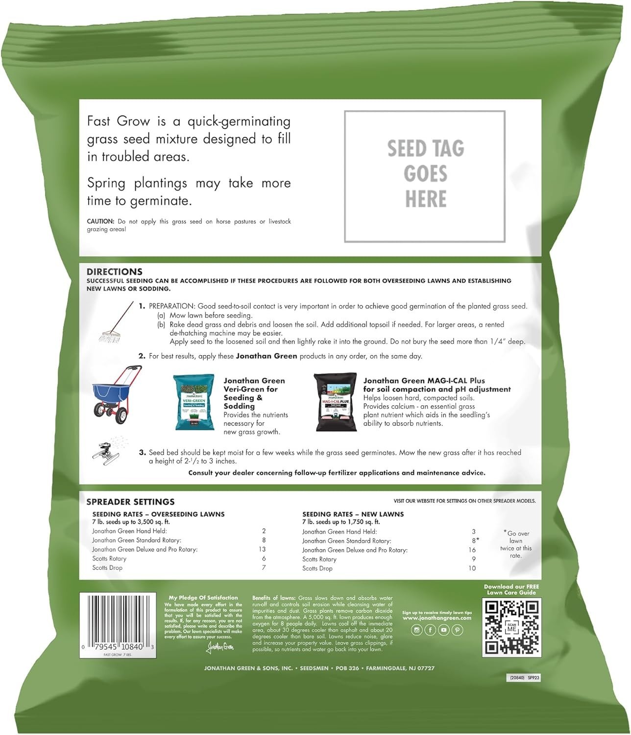 7 lb Jonathan Green Fast Grow Grass Seed – Natural Blend for Healthy Tuffs
