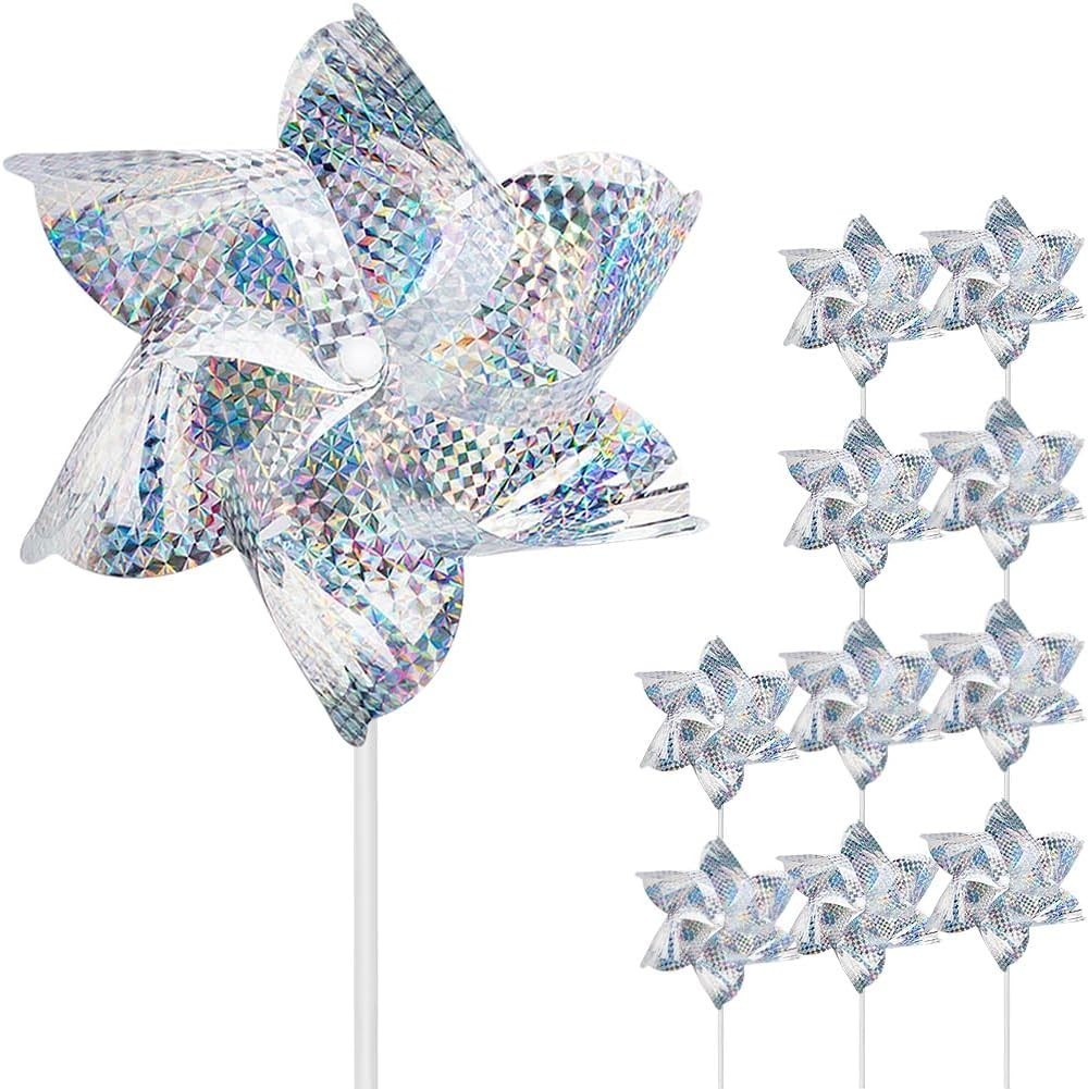 Reflective Garden Pinwheels 10-Pack, Silver/Gold, 7.31×15.7 inches, Bird Repe…