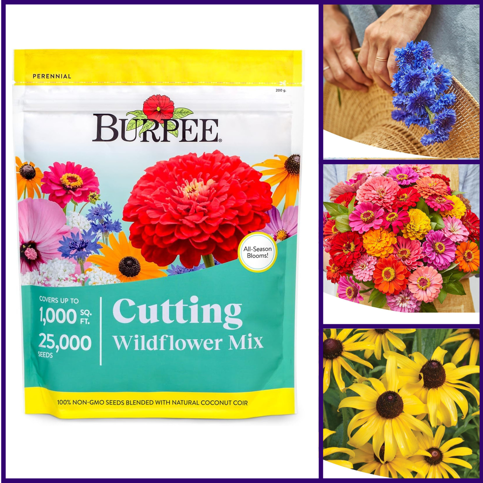 Wildflower Seeds Cutting Mix | 25,000 Bulk Seeds, Multi, 1 Bag | 15 Varieties of