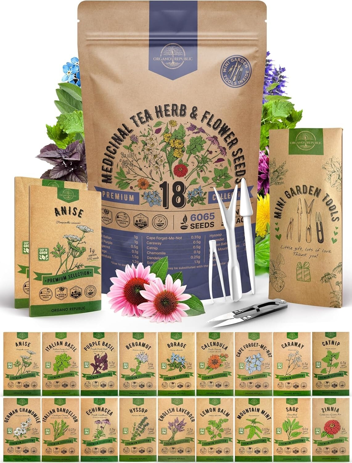 18 Herb and Flower Seeds Variety Pack – Non-GMO & Heirloom for Healthy Living