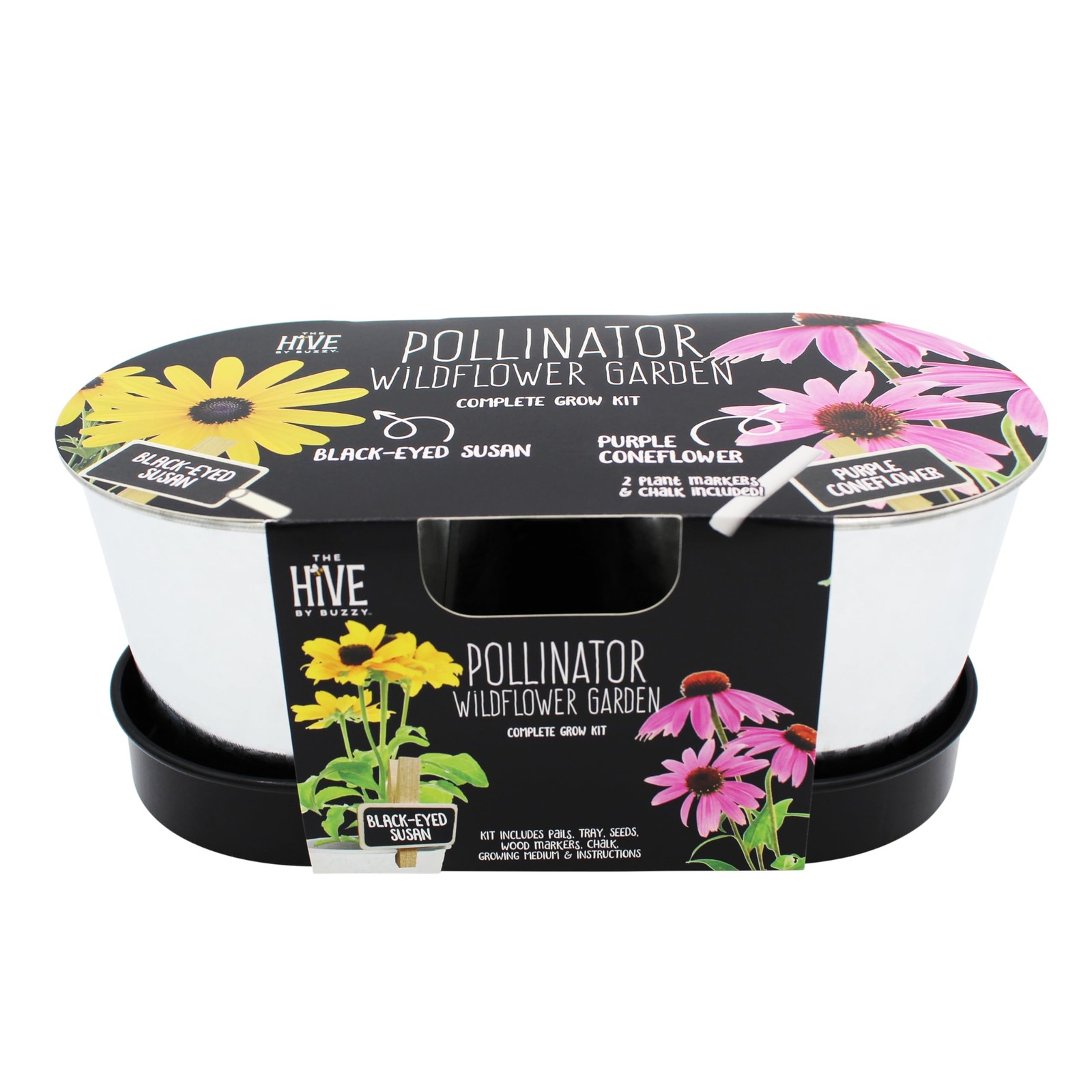 Seeds Pollinator Garden Grow Kit with 2 Galvanized Metal Pots, Black-Eyed Sus…