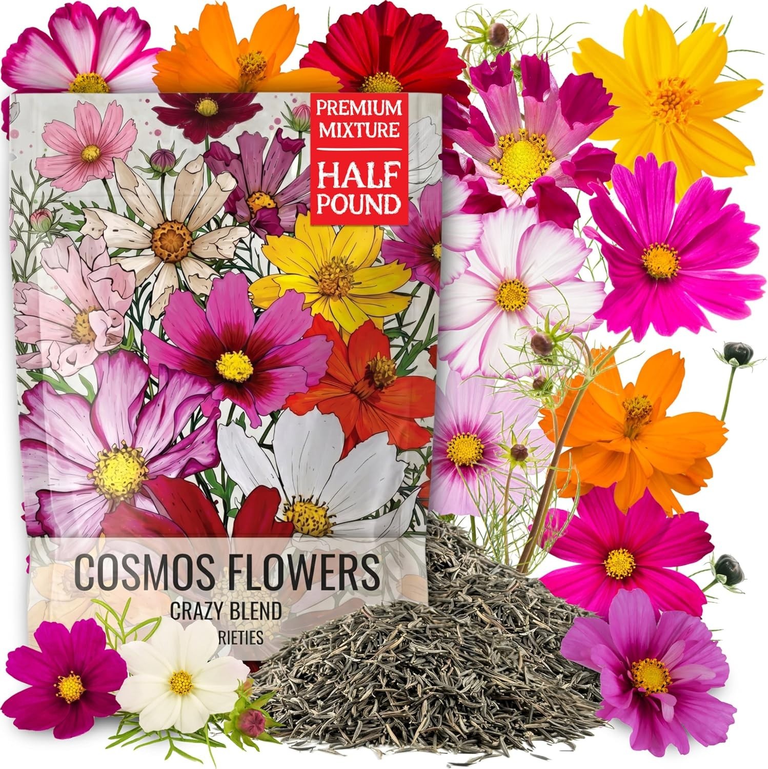 Seed Needs Crazy Cosmos Mix 10+ Varieties NO FILLER – 1/2 LB
