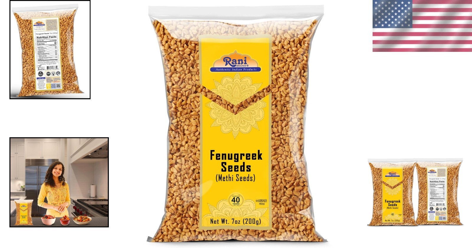 Whole Fenugreek Seeds by Rani – 7oz , Gluten Friendly, Authentic Flavor