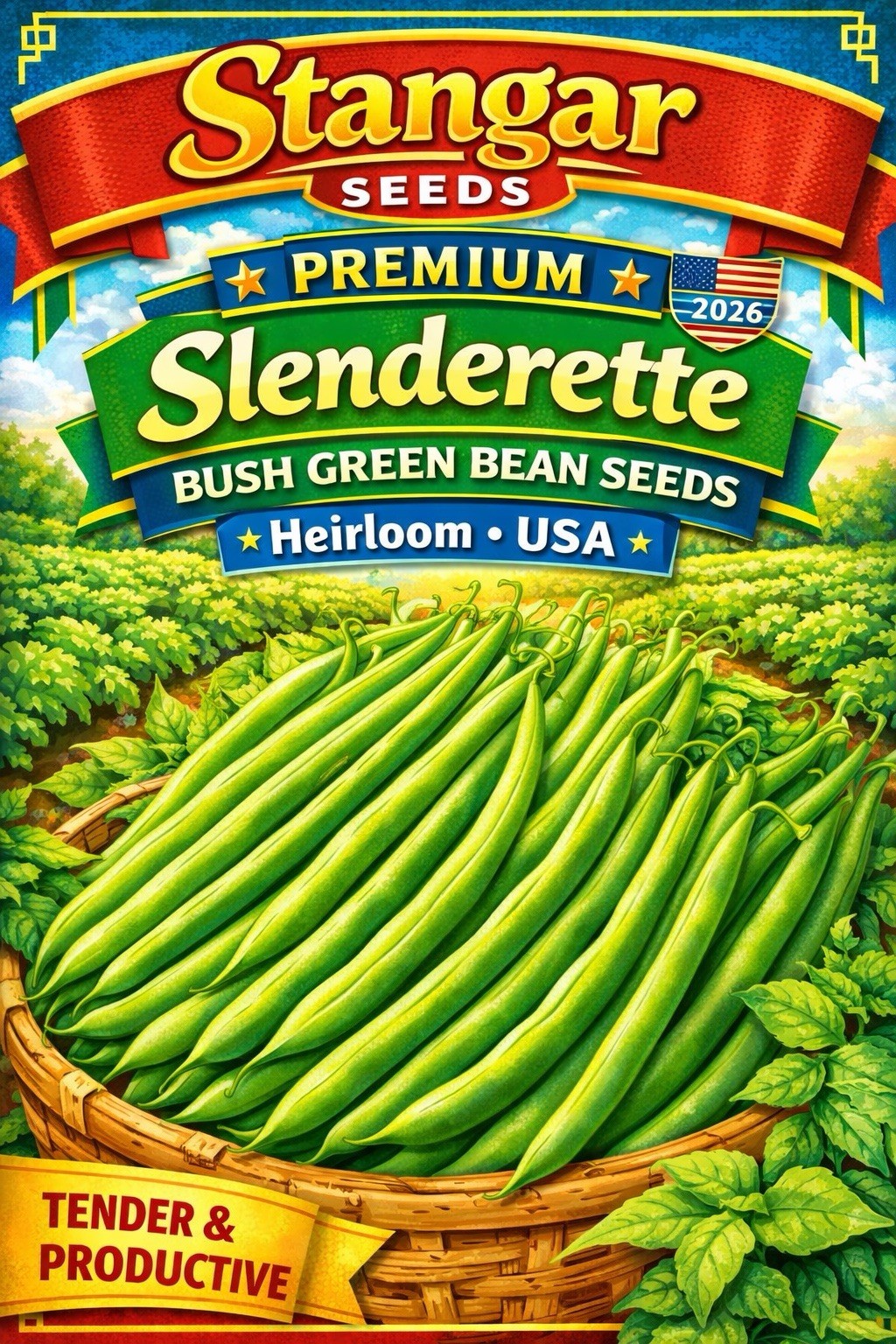 Stangar seeds premium Slenderette Bush green Bean Seeds 2026 USA heirloom