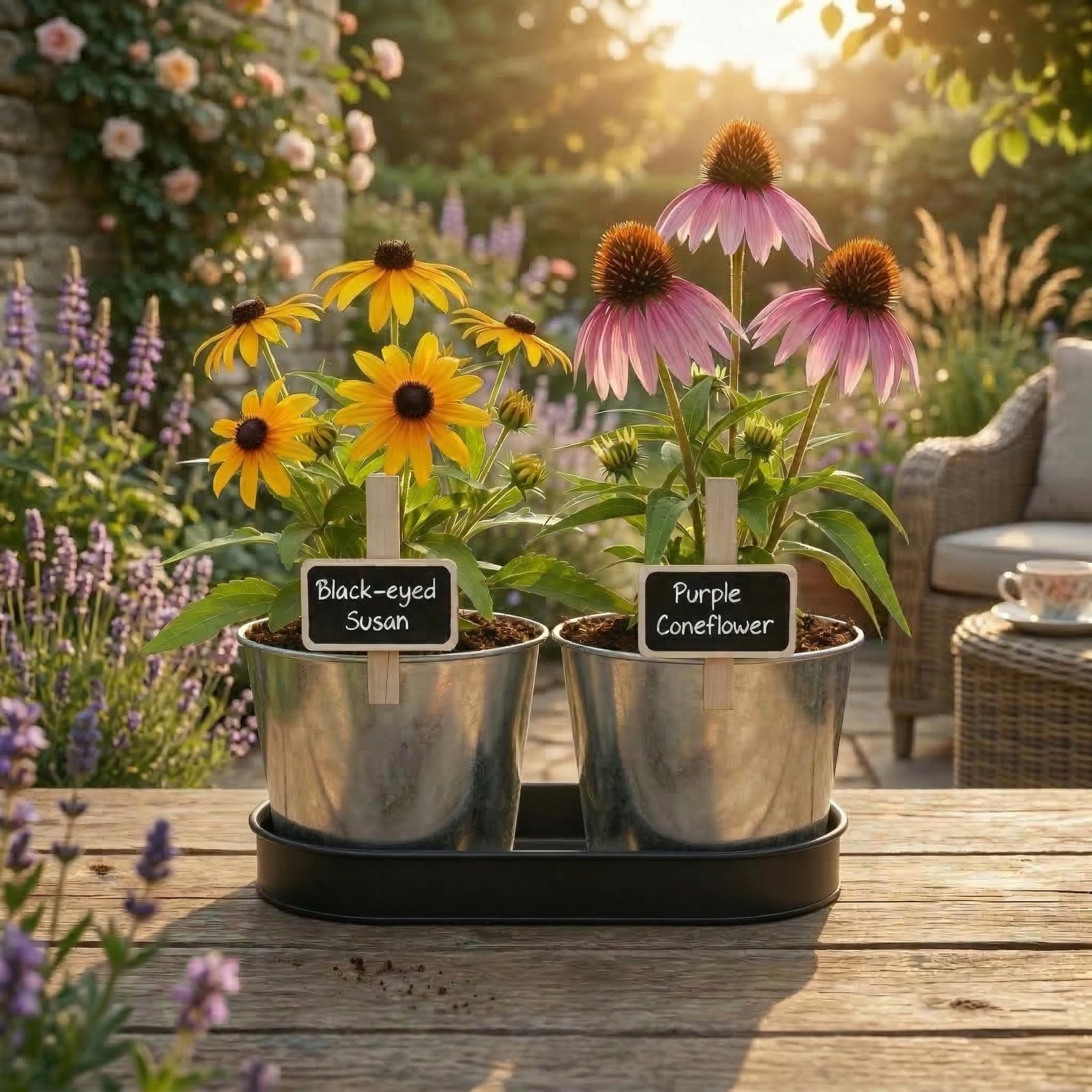 Seeds Pollinator Garden Grow Kit with 2 Galvanized Metal Pots, Black-Eyed Sus…