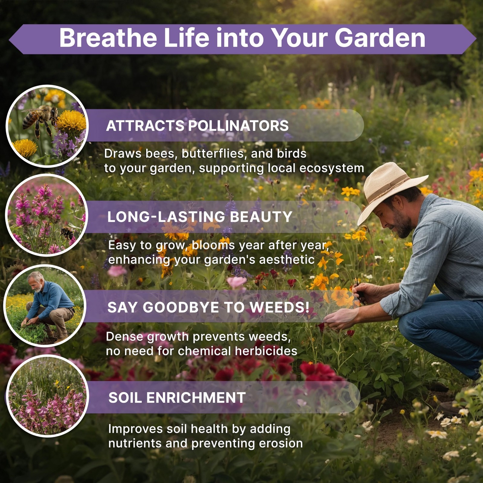 Wildflower Seeds Mix for Indoor & Outdoor Garden, Attract Birds & Butterflies, 1