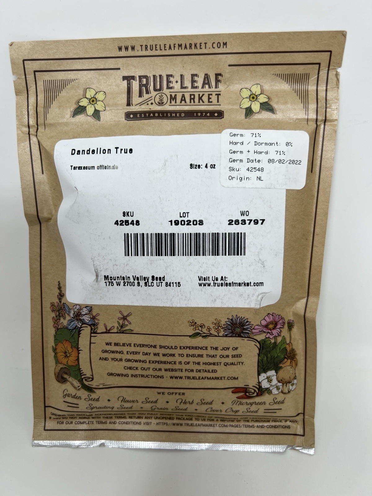 True Leaf Market Wild Dandelion Seeds 4 OZ Herb Edible Flower Perennial Non-GMO