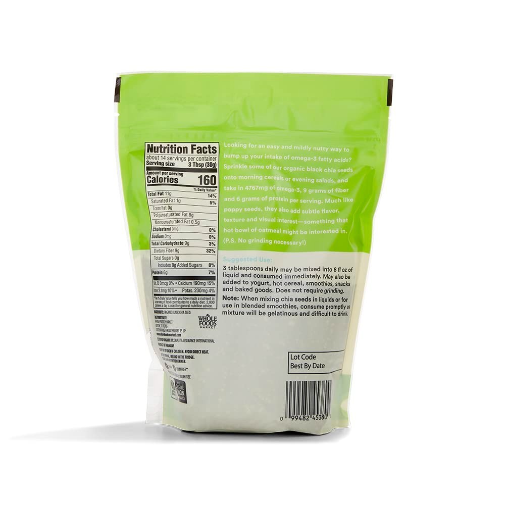 Organic Black Chia Seeds 15 Ounce – No Grinding Needed, Perfect for Every Meal