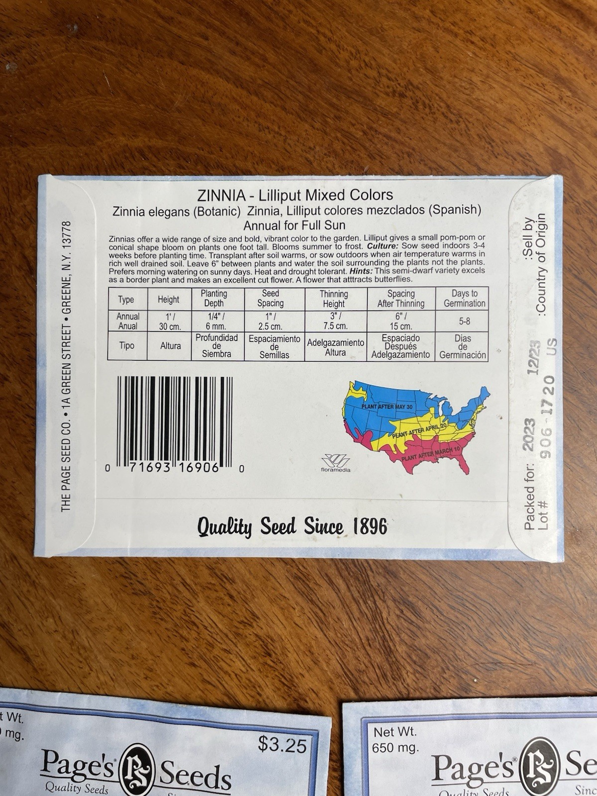 Page’s Seeds Zinnia Flower Seeds Lot x 3 Lilliput Persian Carpet Violet Queen
