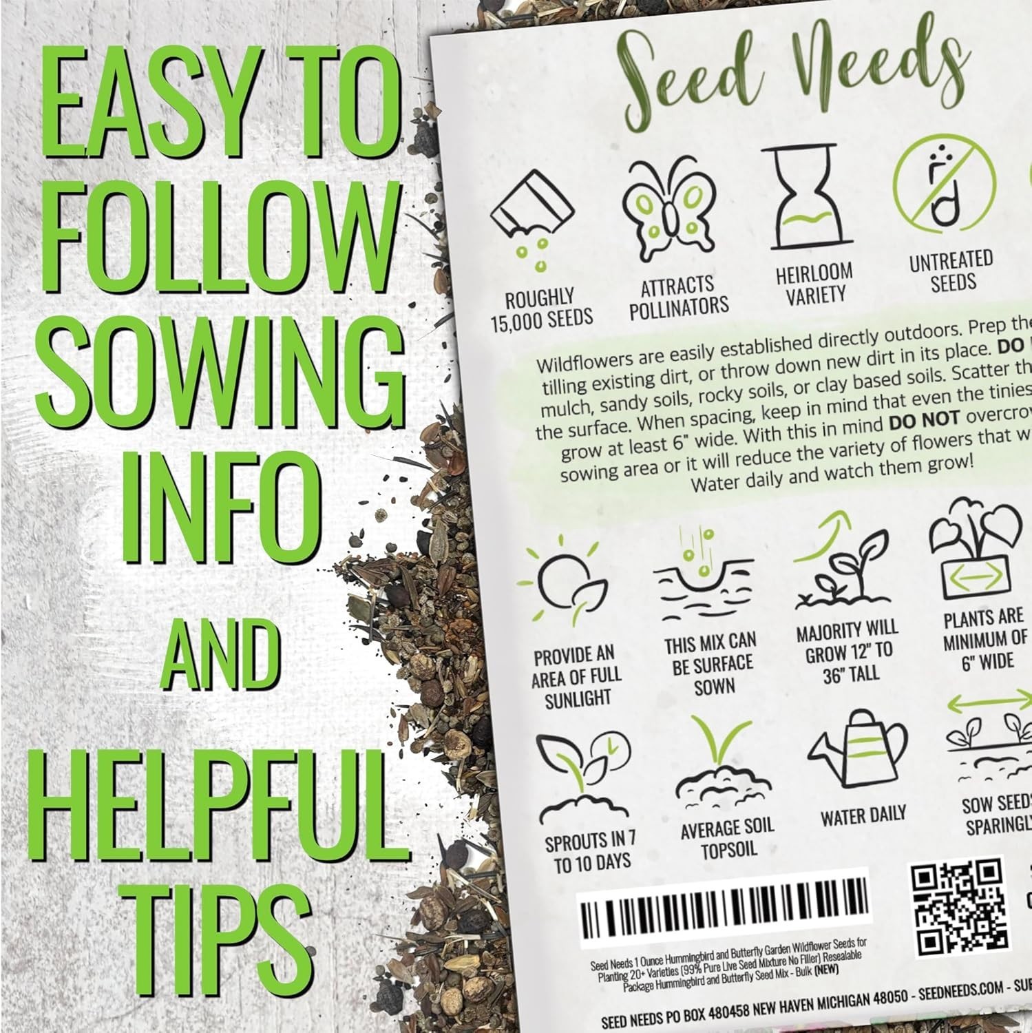 Seed Needs Flower Seeds Hummingbird and Butterfly Seed Mix 1 Ounce No Filler