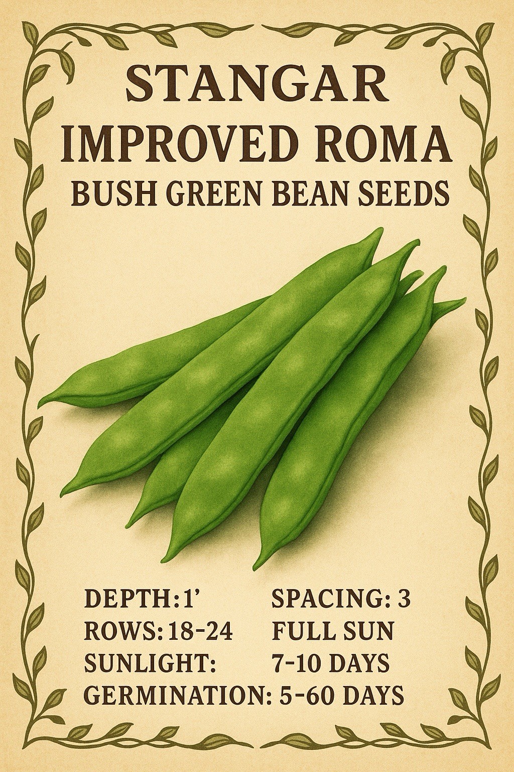 Roma II Bush Green Bean Seeds, Flat Stringless, NON-GMO, 2026