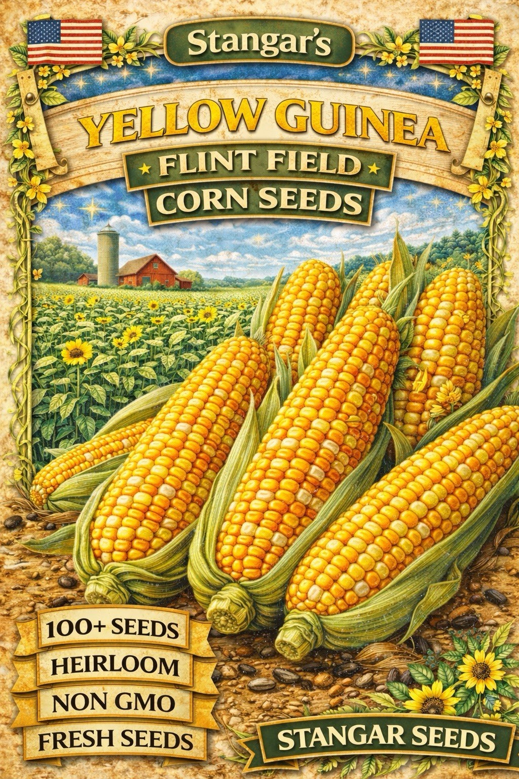 Yellow Guinea Flint Field Corn Seeds 100+ Seeds Heirloom NonGMO Fresh Seeds 2026