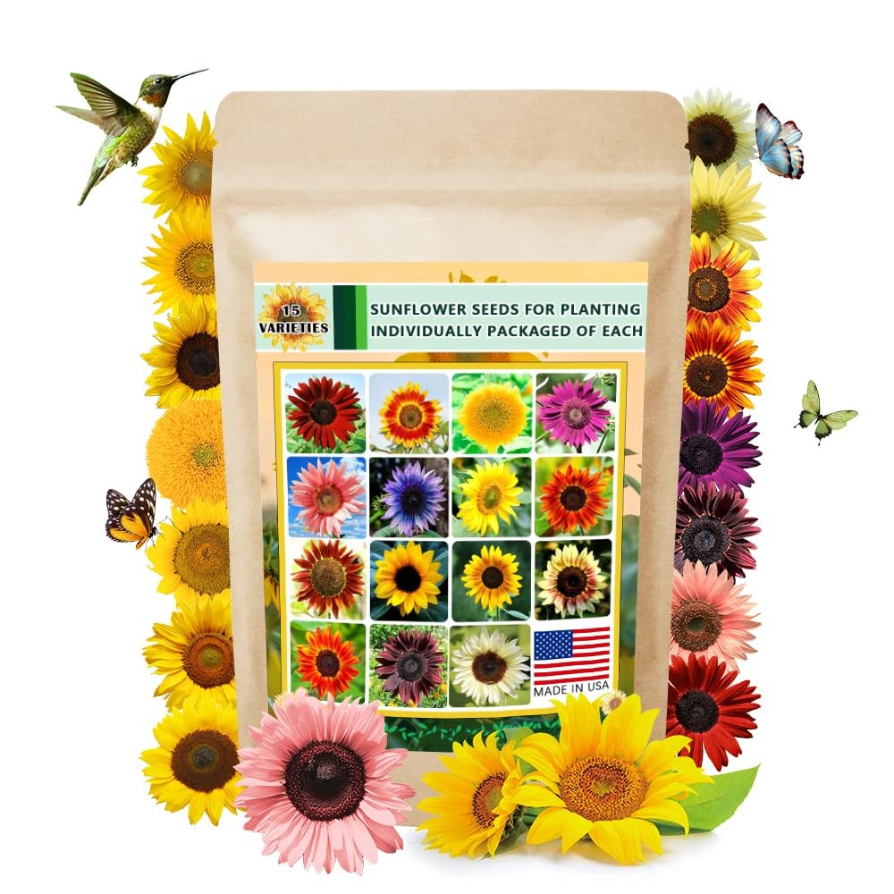 1000+ Sunflower Seeds for Planting Heirloom Non-GMO, Bulk Package of 15 Varie…