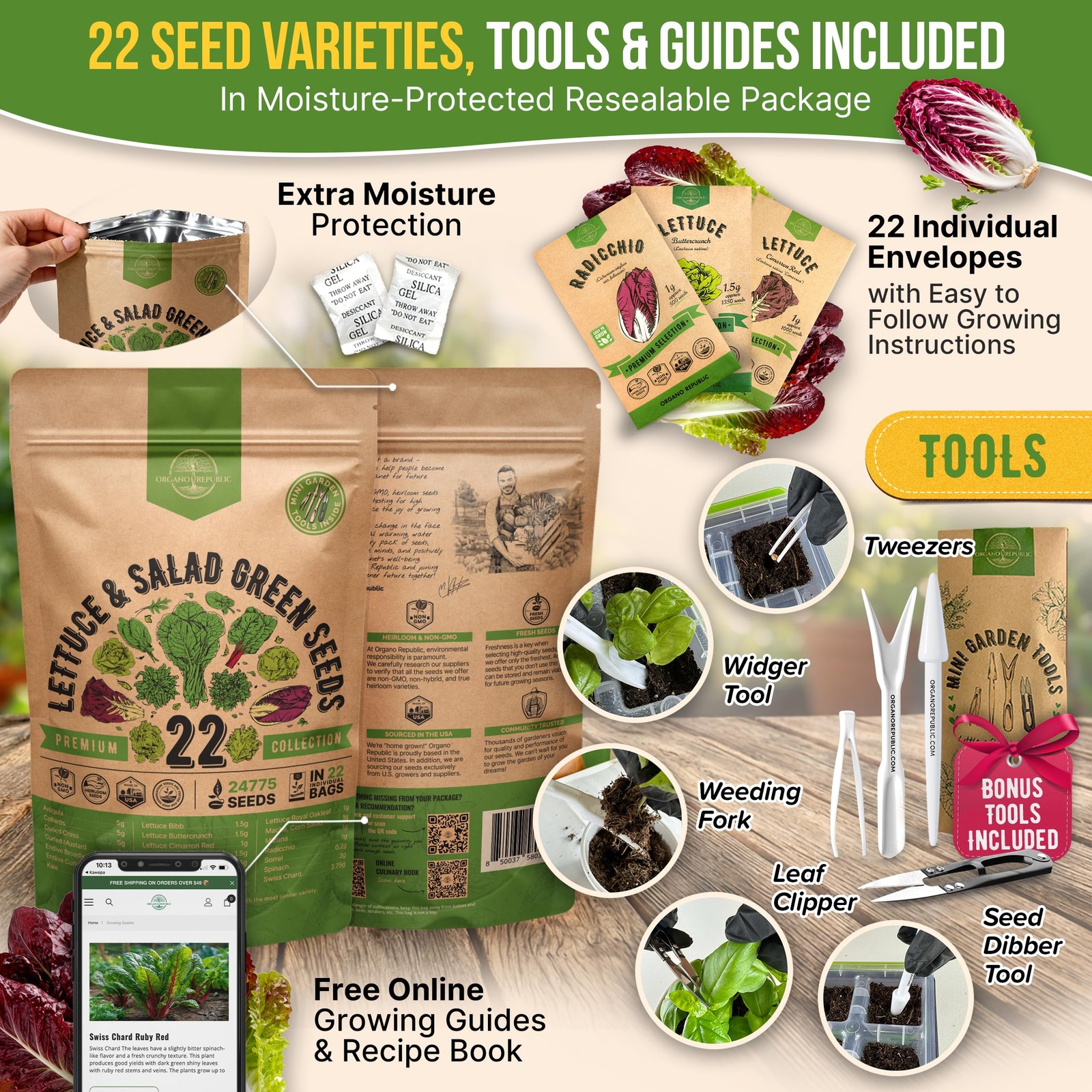 Lettuce Salad Greens Seeds Variety Pack NonGMO Edible Salad Planting 22 Varie…