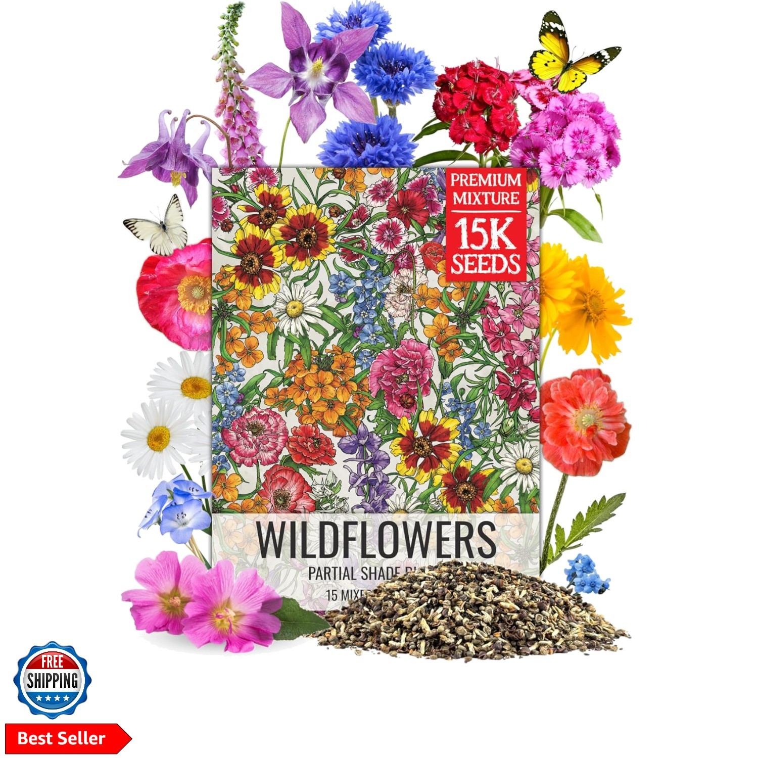 Partial Shade Wildflower Seed Mix for Planting | 1 Ounce 14+ Varieties Open P…