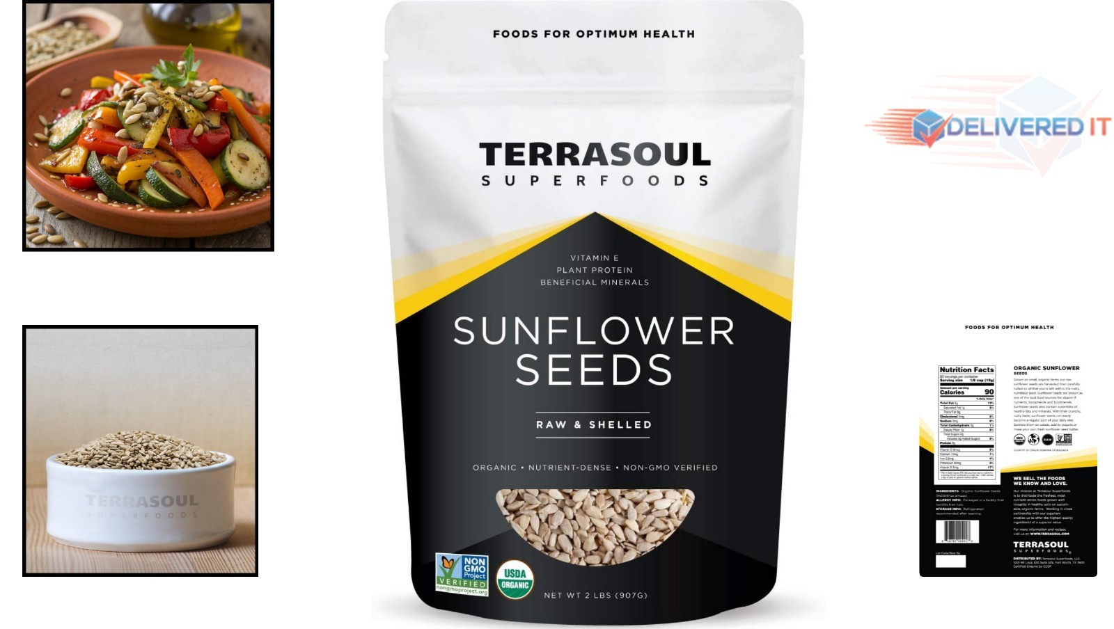 Organic Hulled Sunflower Seeds 2 Pounds Raw Unsalted Gluten-Free