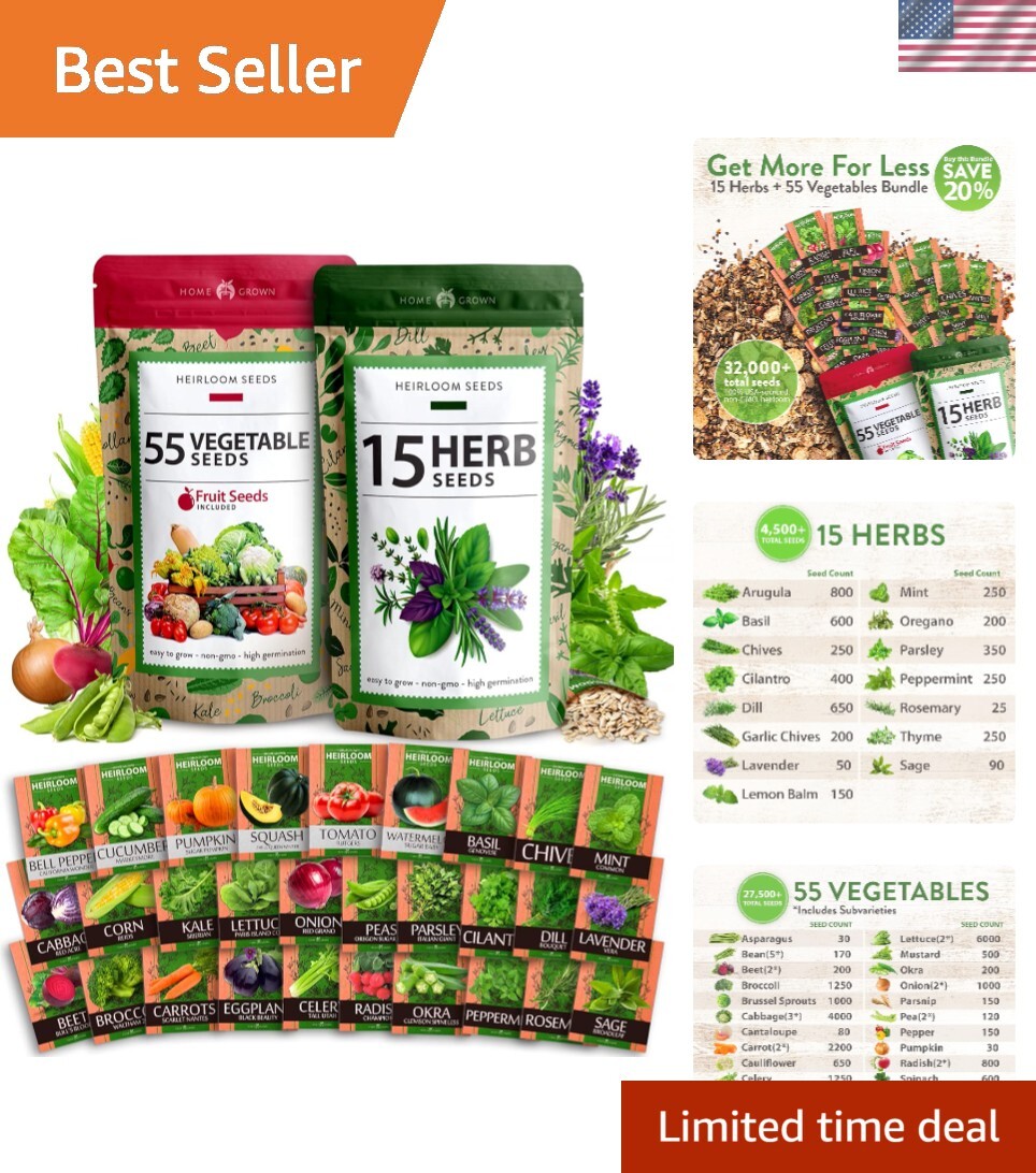 32,000+ Heirloom Seeds for Planting Vegetables and Herbs Bundle: 70 Unique Va…