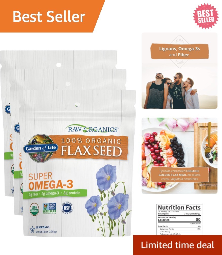 Organic Golden Flaxseed Meal, 2g Omega 3 – Versatile Nutritious Addition 3 Pack