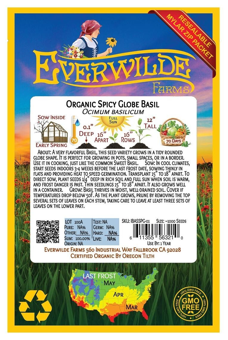 1000 Organic Spicy Globe Basil Organic Herb Seeds – Everwilde Farms Mylar Packet