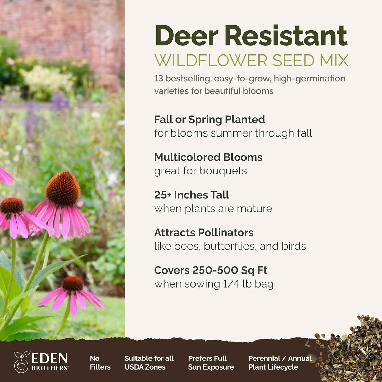 Deer Resistant Wildflower Mixed for Planting, 1/4 Lb, 120,000+ with Foxglove,