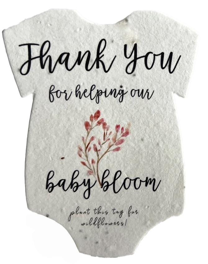 Infant Bodysuit Shape Thank You Baby Blooms Seed Paper 3″ x 2″ Set of 24 (Pink)