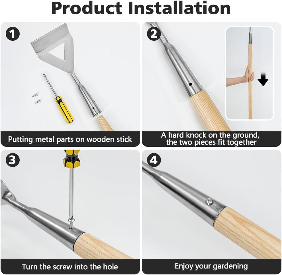 Dutch Hoe, Stainless Steel Head with Wooden Handle Weeder, Women Heavy Duty Gard