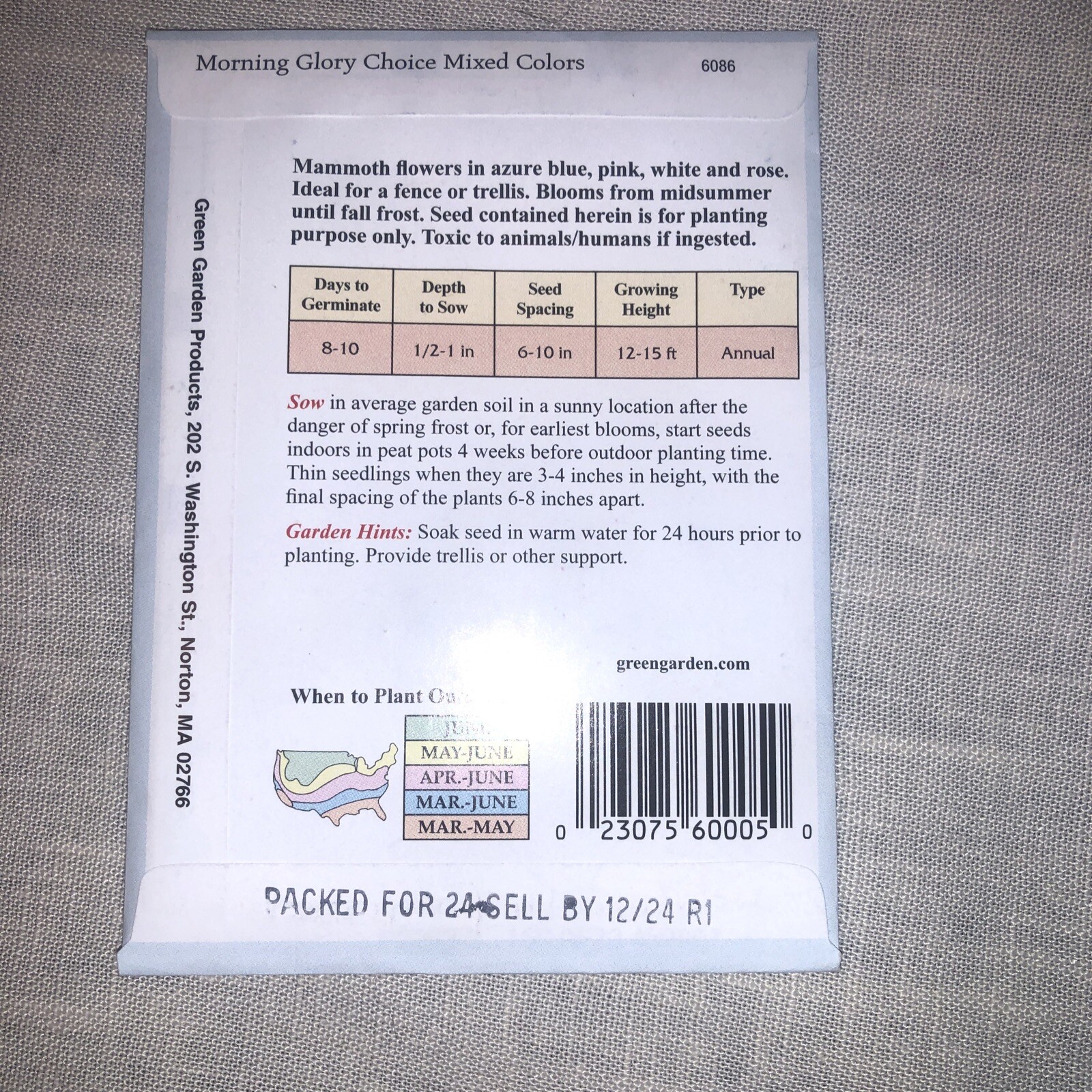 20 Packs Of Flower Seeds- 6 Moonflower, 8 Nasturtium, 6 Morning Glory-2024 seed