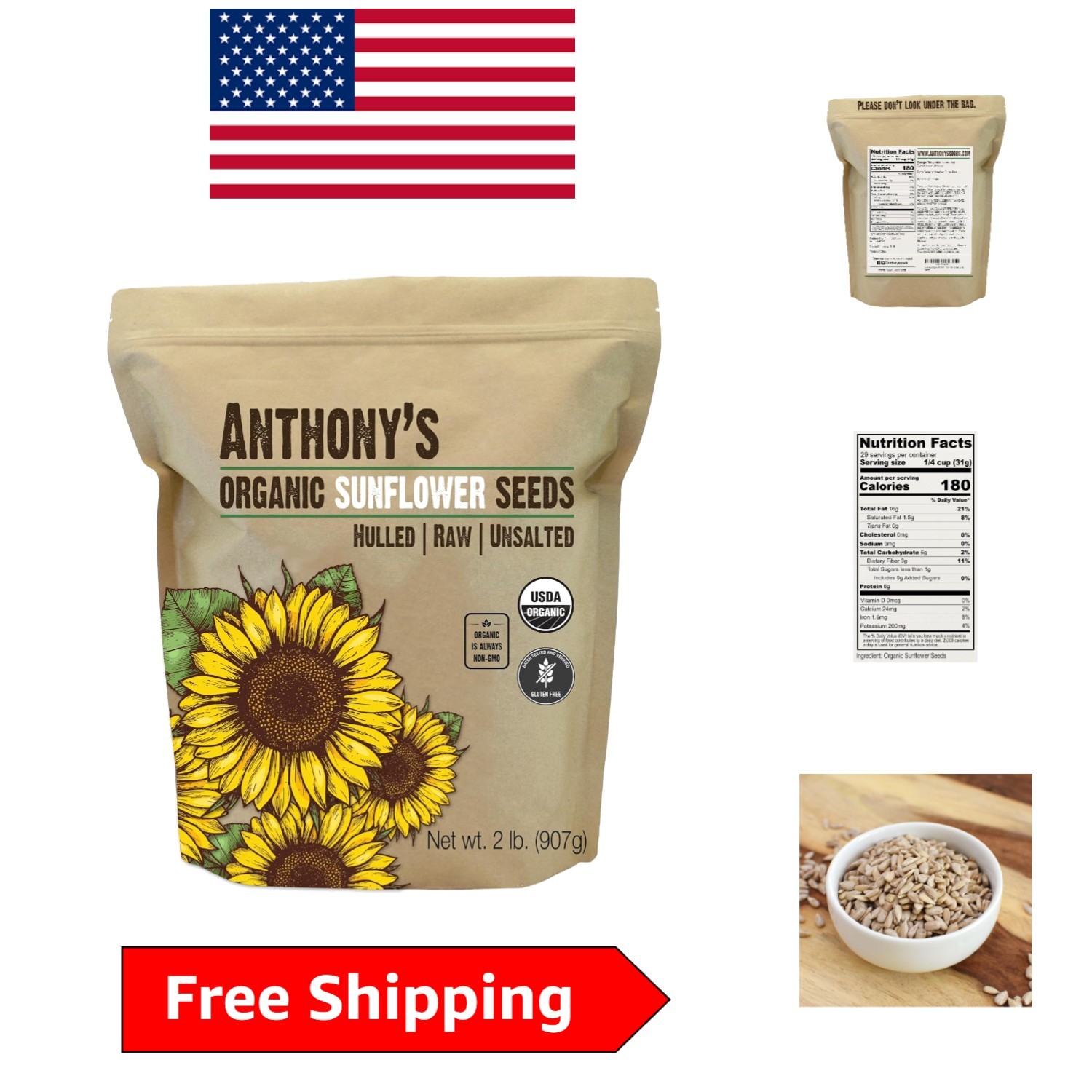 Raw Organic Hulled Sunflower Seeds 32 oz – Ideal for Snacking & Trail Mix