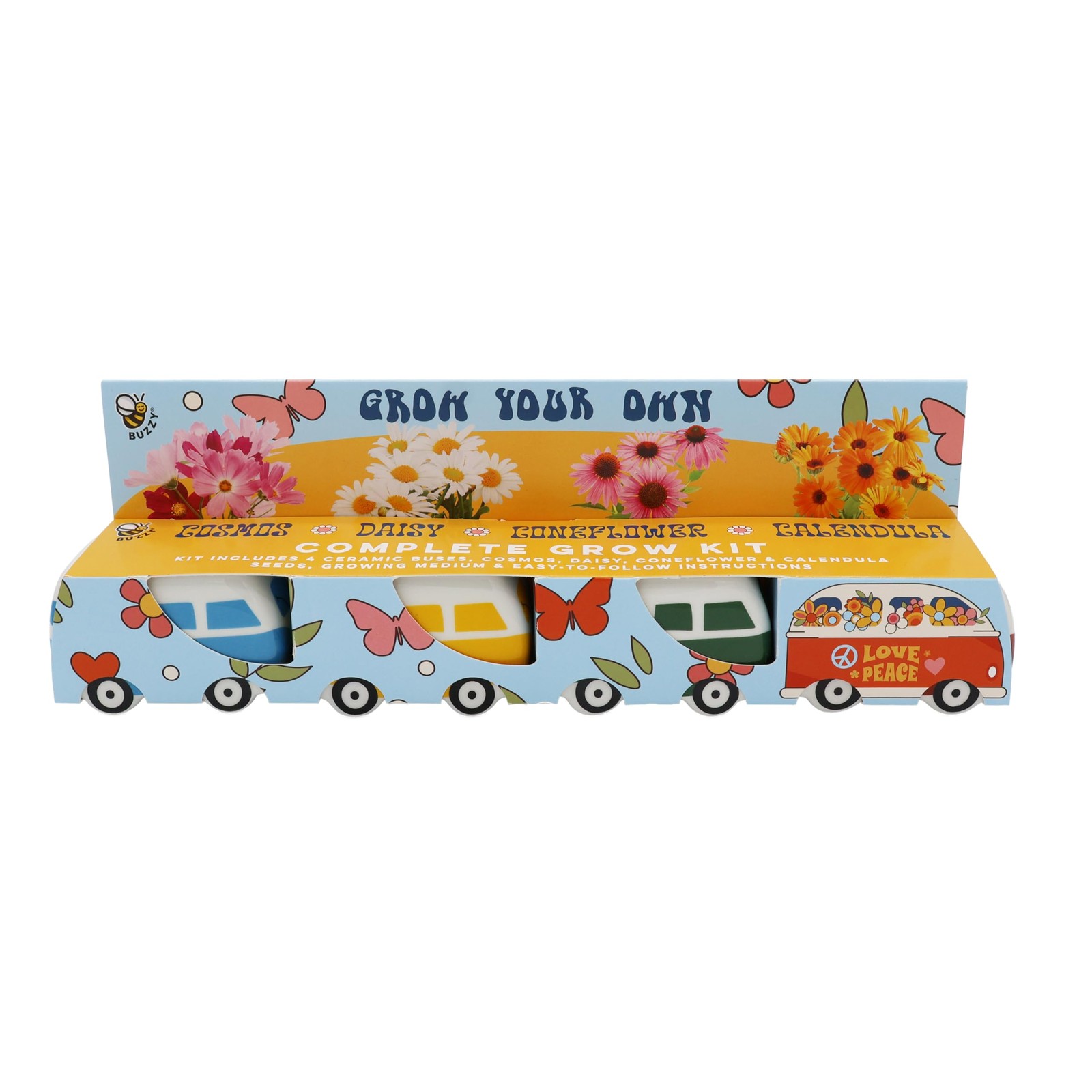 Seeds Mini Ceramic Flower Bus Grow Kit, 4-Pack – Colorful Bus Planters with D…
