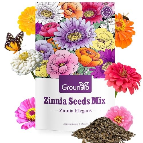 Zinnia Seeds Mix, 1 Oz, Over 3,000 Flowers Seeds, 5 Varieties (Pink, Yellow,
