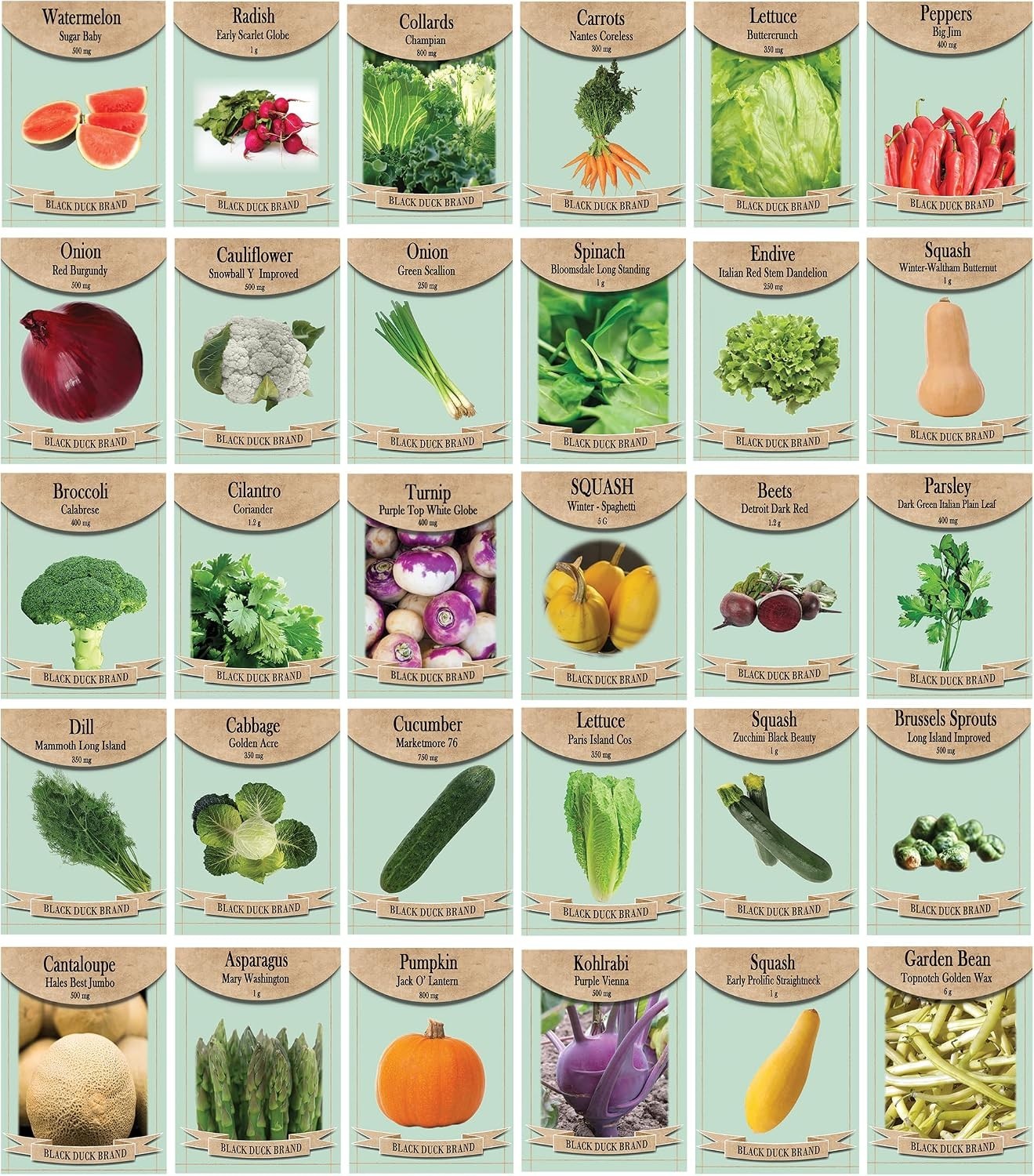30 Assorted Packages of Vegetable Seeds, 15+ Varieties, All Seeds are Heirloo…