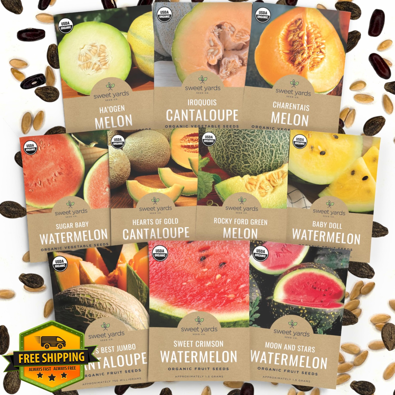 Organic Melon Seeds Variety Pack 10 Packs 2026 Indoor Outdoor