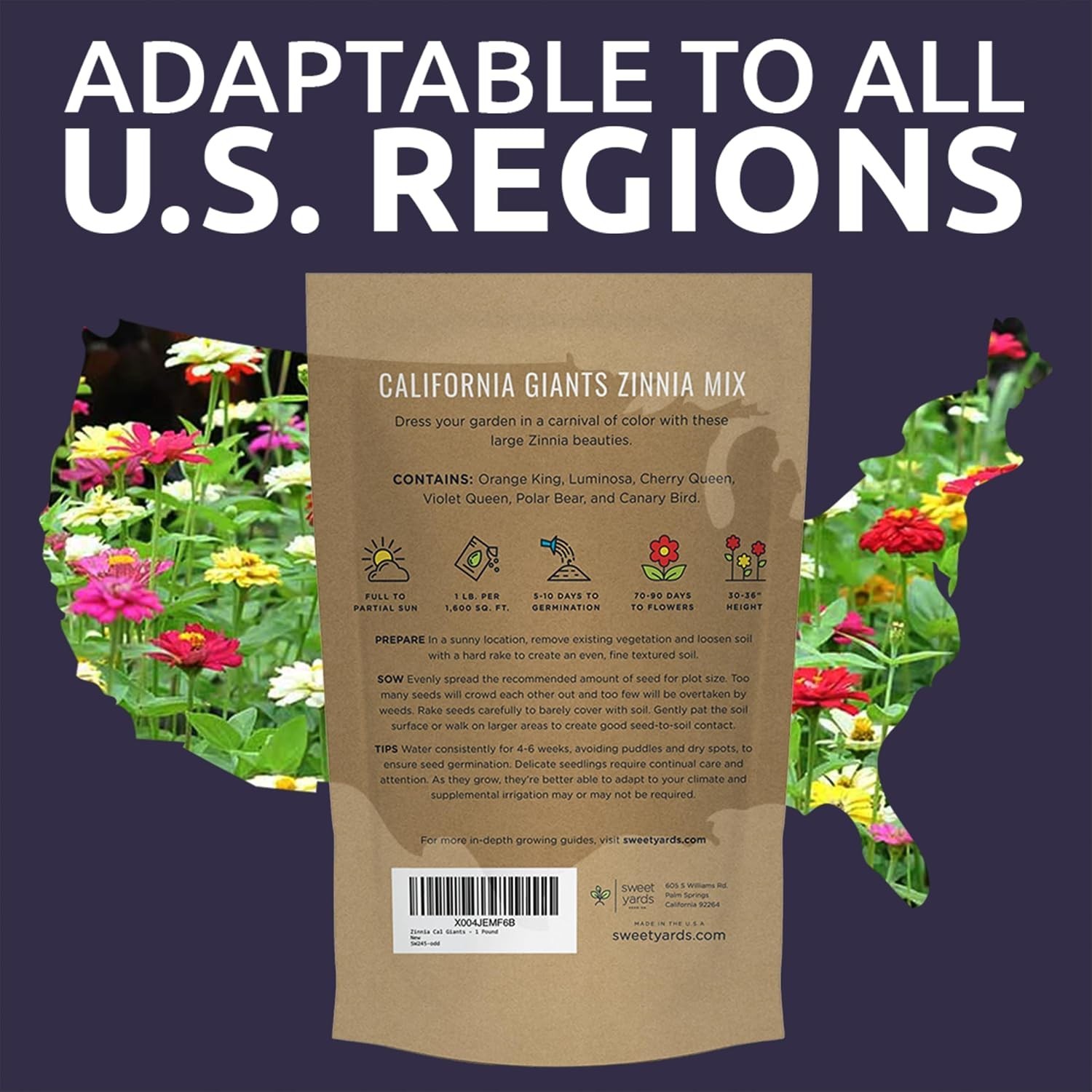 Zinnia Seeds – California Giants, 1lb
