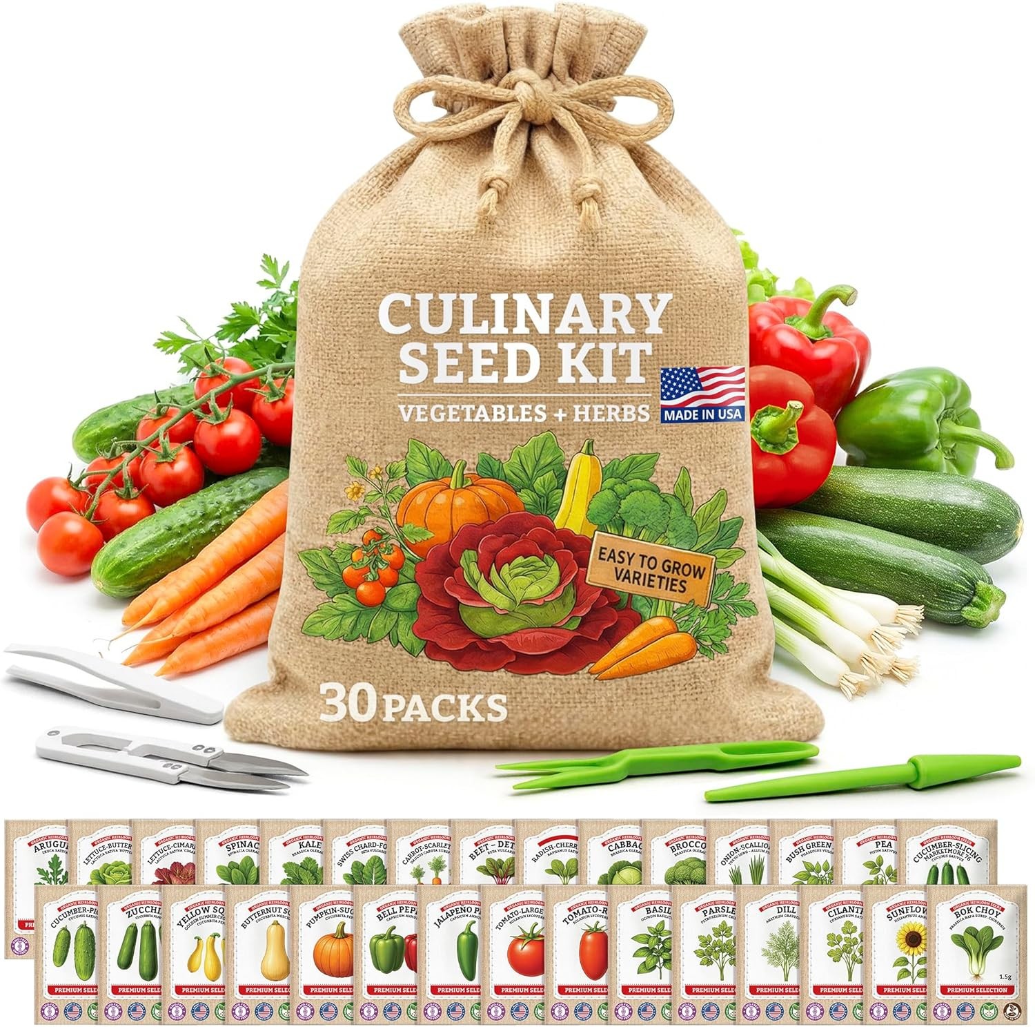 Heirloom Non-GMO Vegetable & Herb Seed Variety Pack – 30 Seeds