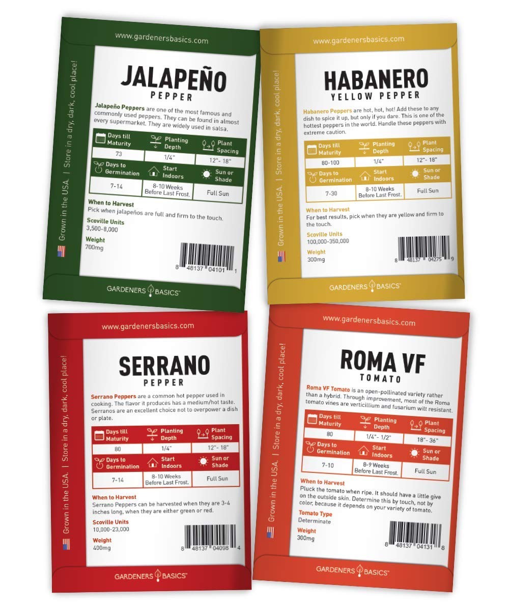 , Heirloom Hot Salsa Growing Seed Packets 8 Varieties Habanero, Jalapeno, Ser…