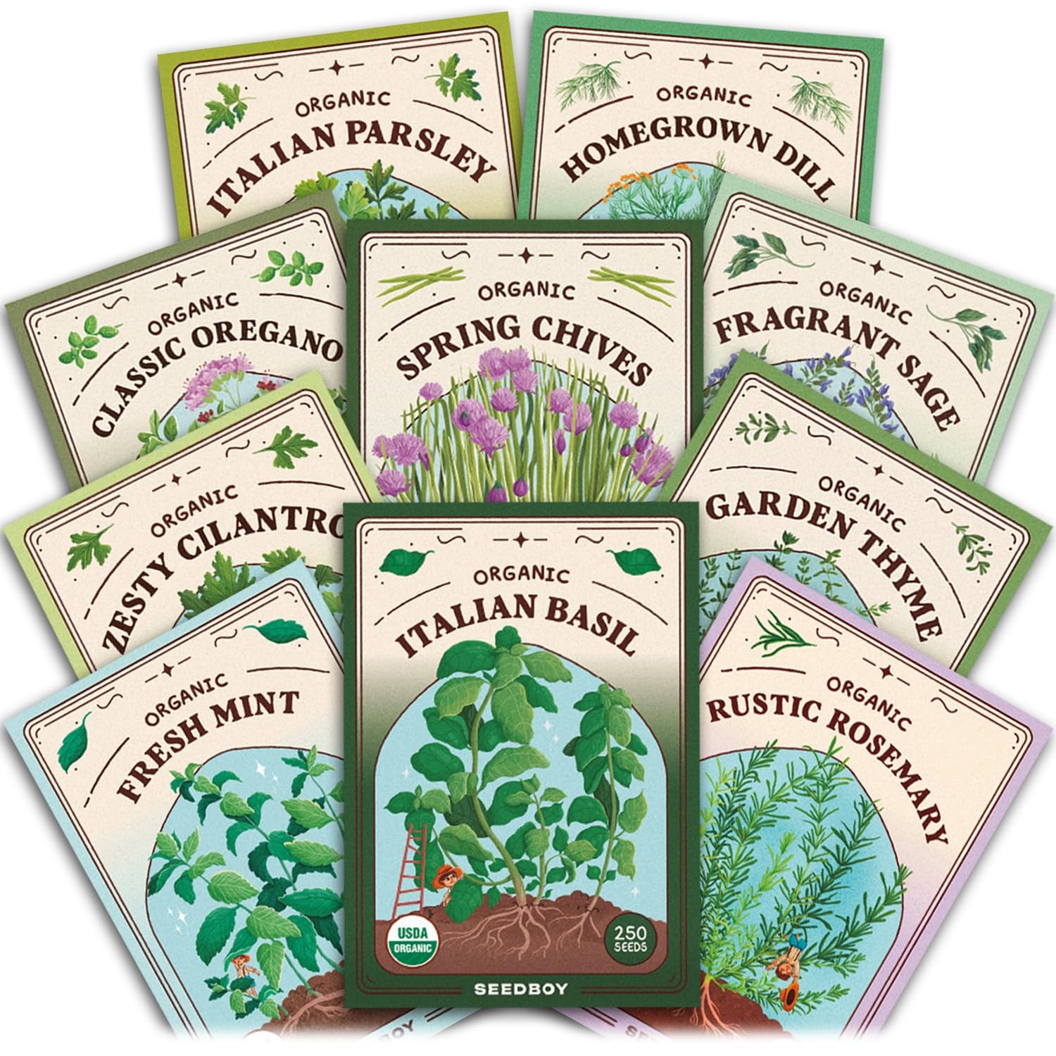Organic Non GMO 10 Herb Variety Pack: Basil, Cilantro, Mint, Oregano, Parsley…