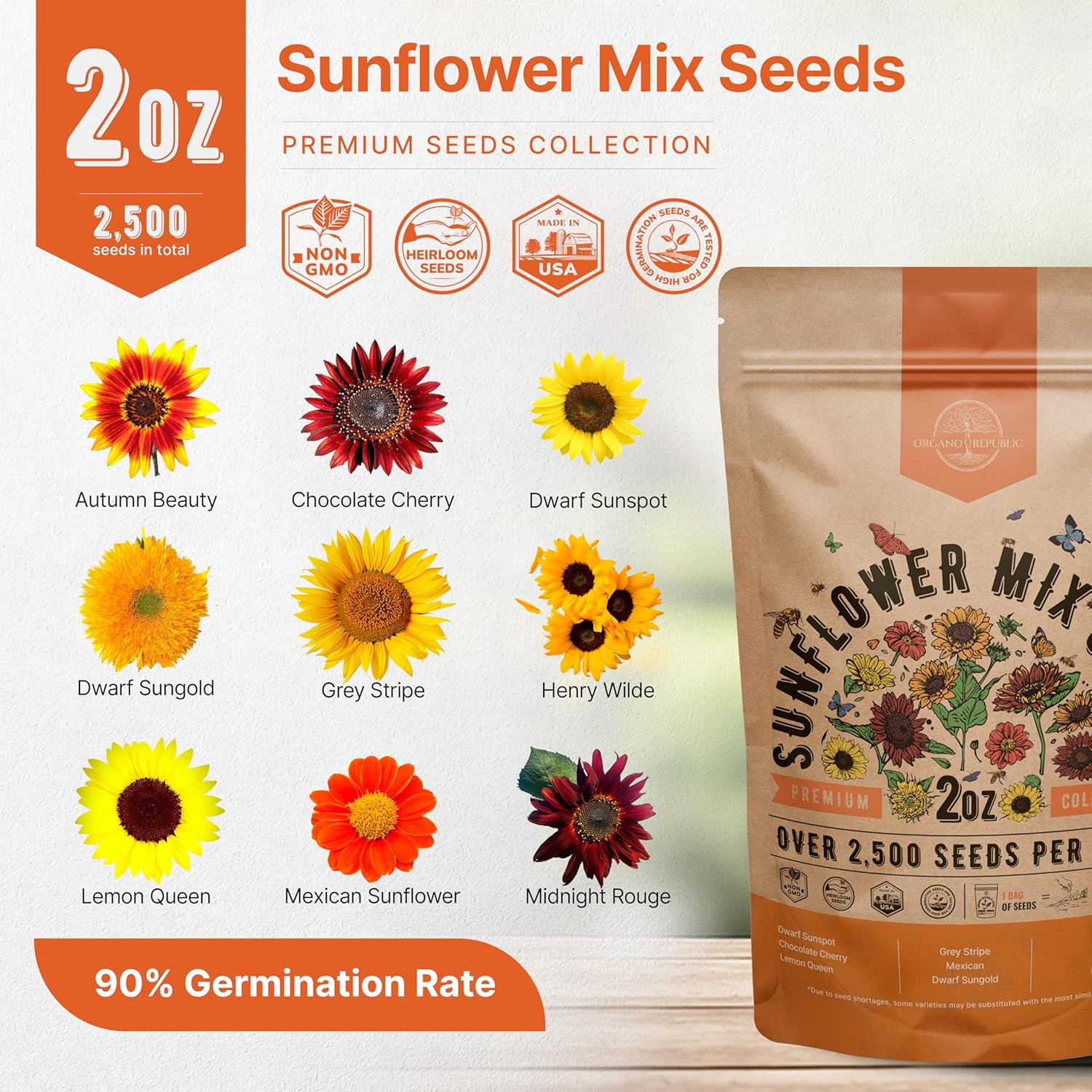 NonGMO Heirloom Sunflower Seeds for Planting Home Garden 2 oz Bag