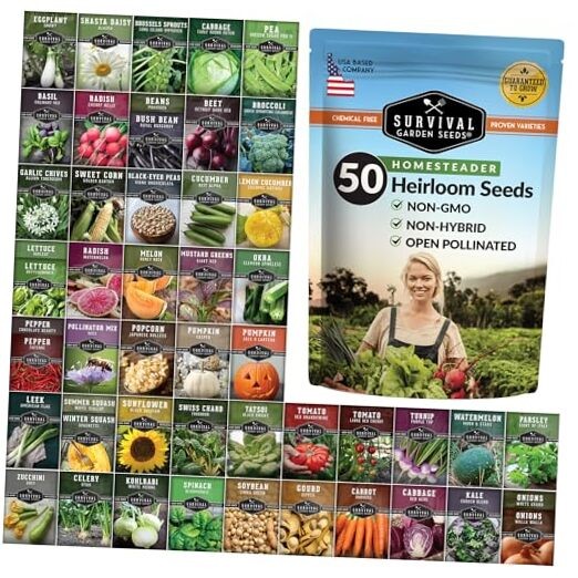 Homesteader Seed Vault – 50 Packs of Non-GMO Heirloom Vegetable, Homesteader 50