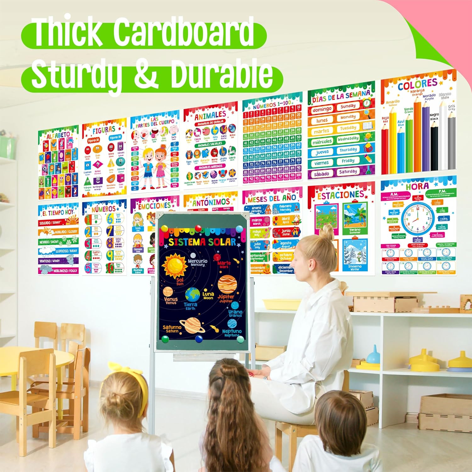 15 Pack Spanish English Educational Posters for Kindergarten Preschool