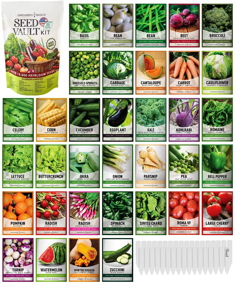 Survival Vegetable Seeds Garden Kit Over 16,000 Seeds Non-GMO and Heirloom, Grea
