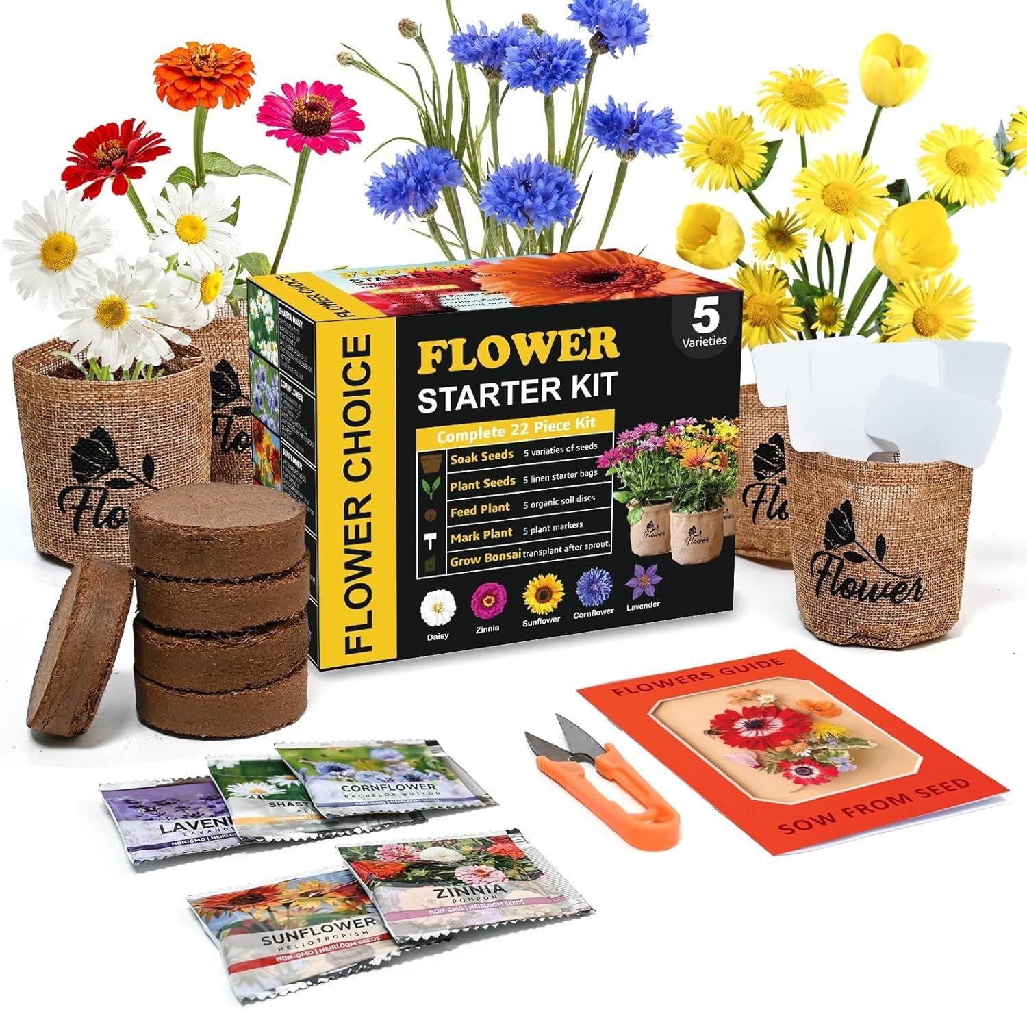 Indoor Daisy Garden Starter Kit with Gardening Tools – Planter Bags, Markers,…