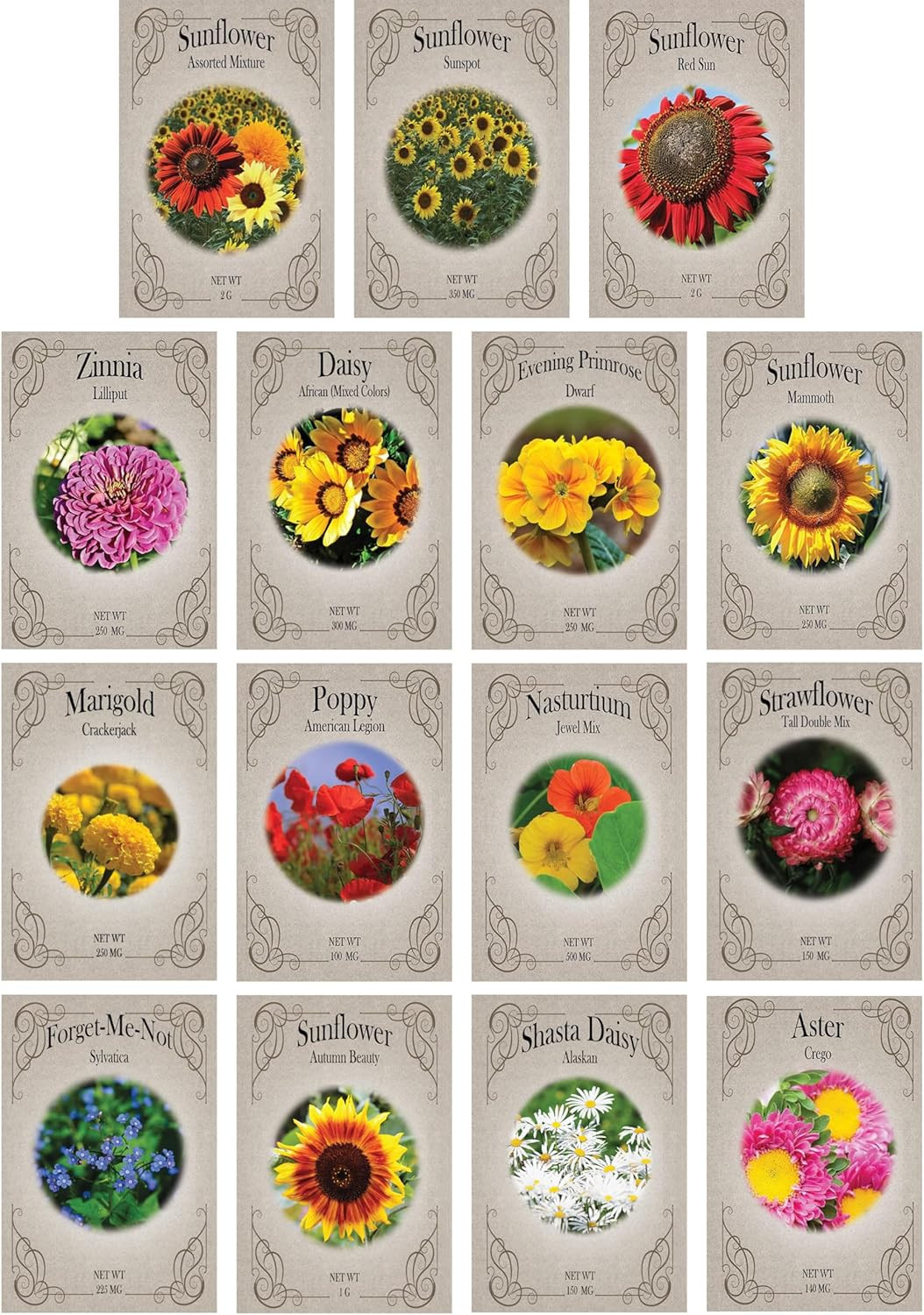 Set of 15 Premium Variety Flower Seed Packets – Heirloom Non-GMO and Proudly Sou