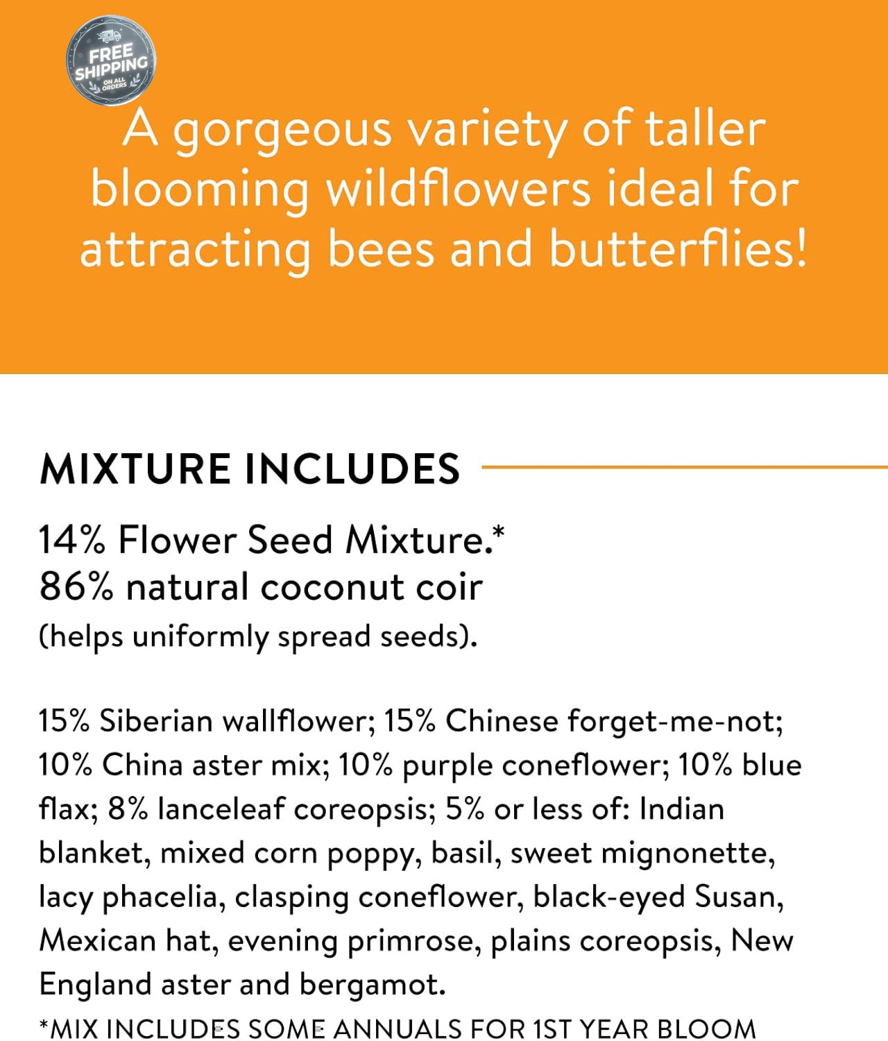 Burpee Wildflower 25,000 Bulk, 1 Bag, 18 Varieties of Non-Gmo Flower Seeds Polli