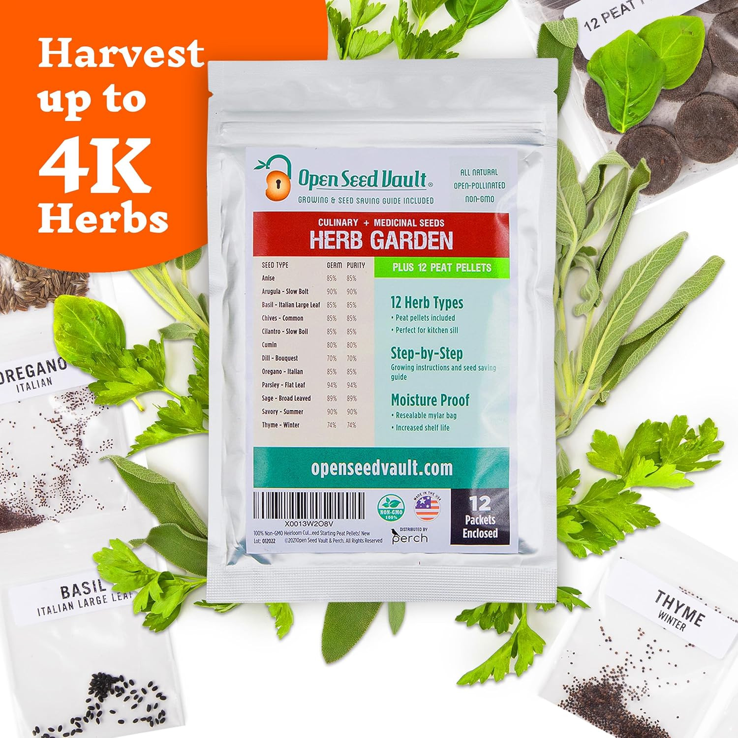 | 4,000 Heirloom Seeds | 12 Variety Pack of Herb Seeds | 2026 Season | Non GMO V