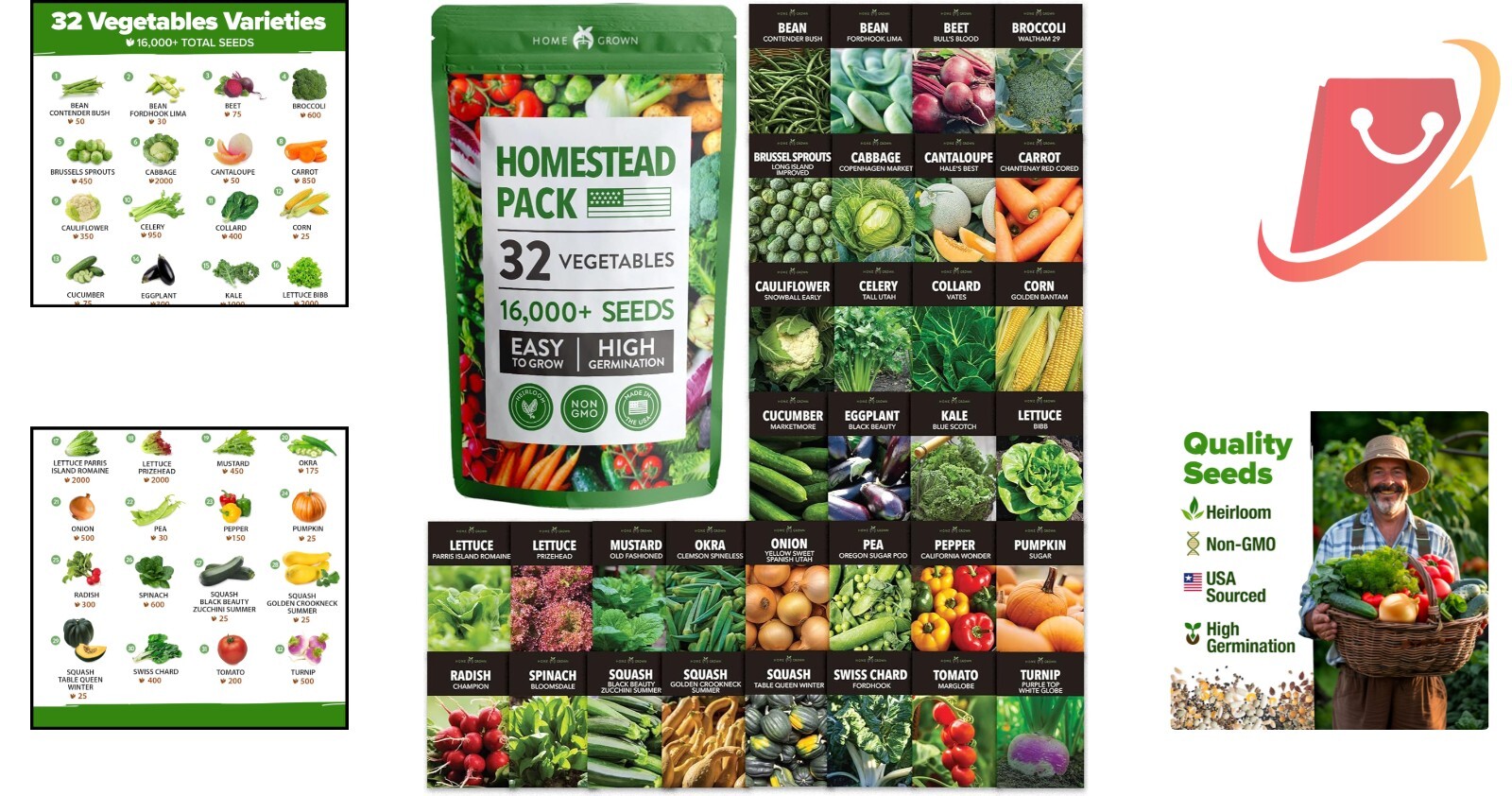 Vegetable Seeds Heirloom Non-GMO Garden Pack 16,000+ for Home Survival