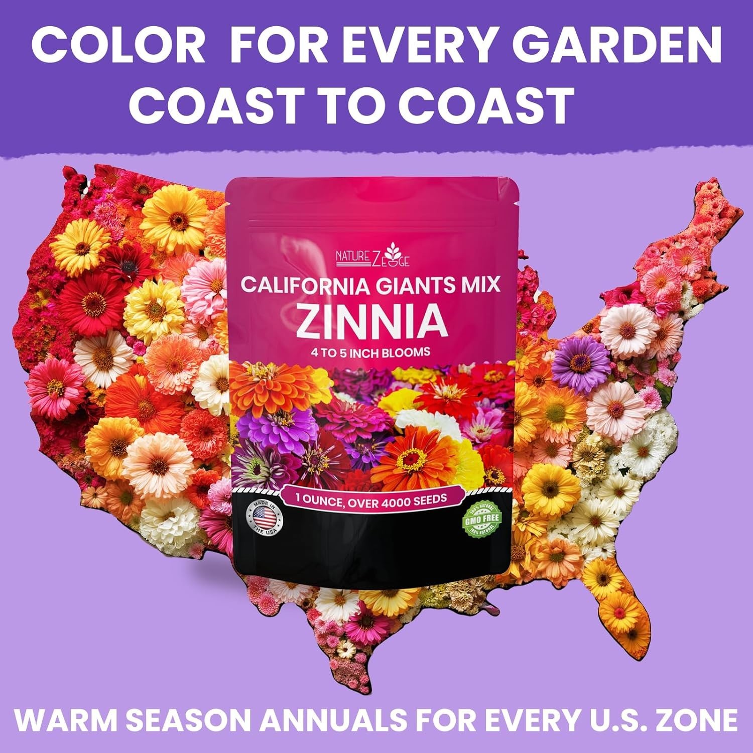 Easy to Grow Zinnia Seeds for Outdoor Gardens, 1/4 lb California Giants Mix